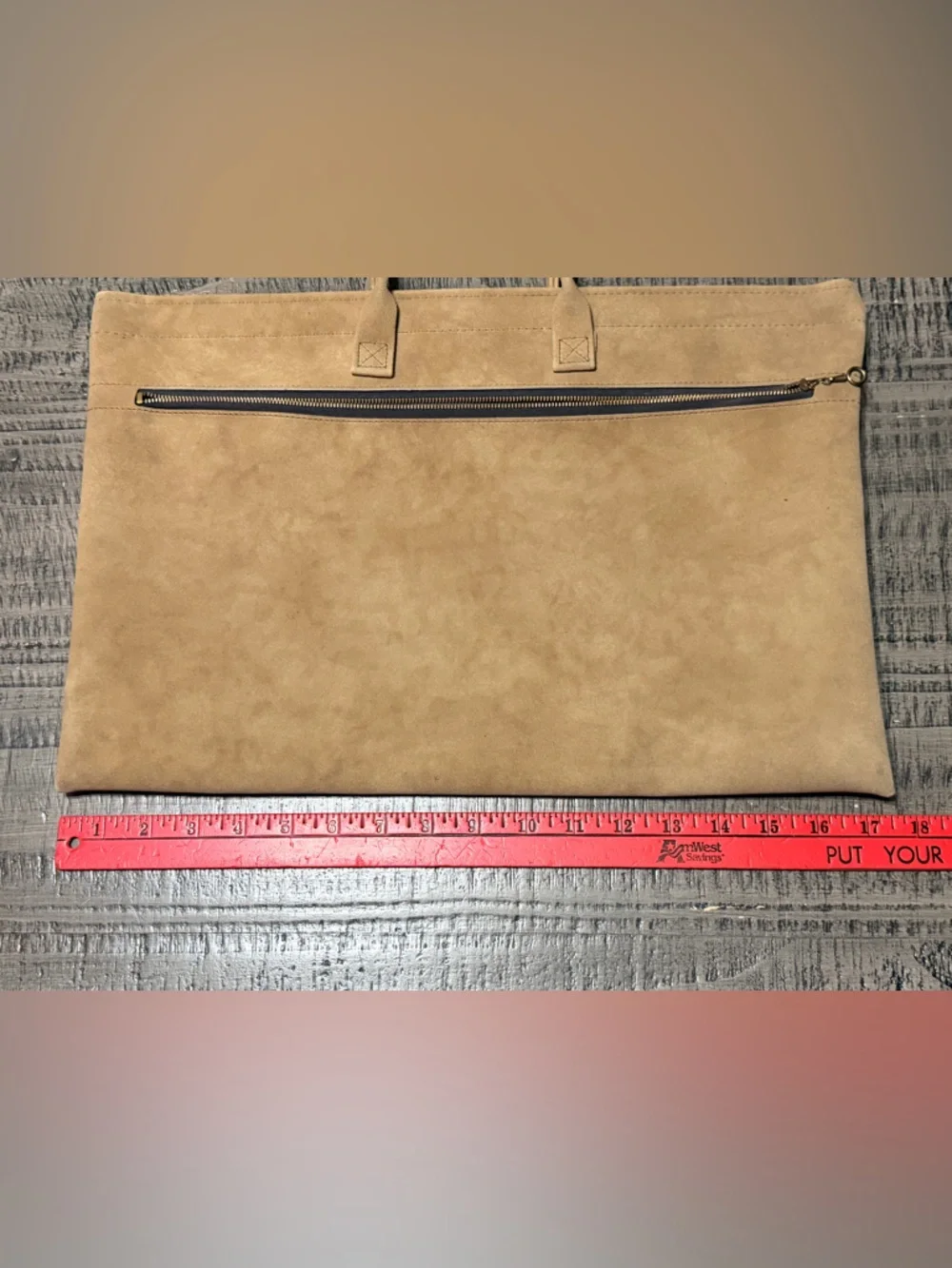 Vtg. Hazel Genuine Mojave Suede Portfolio Tote Bag in Tan (1970’s)
